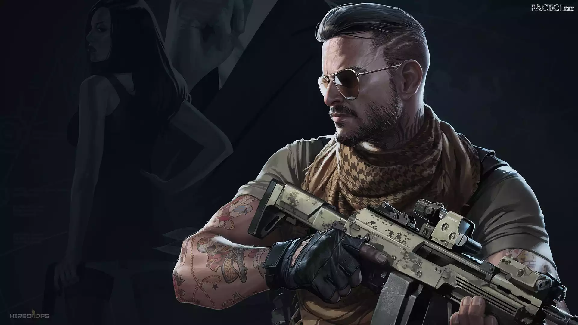 Grafika, Żołnierz, Mężczyzna, Okulary, Broń, Karabin