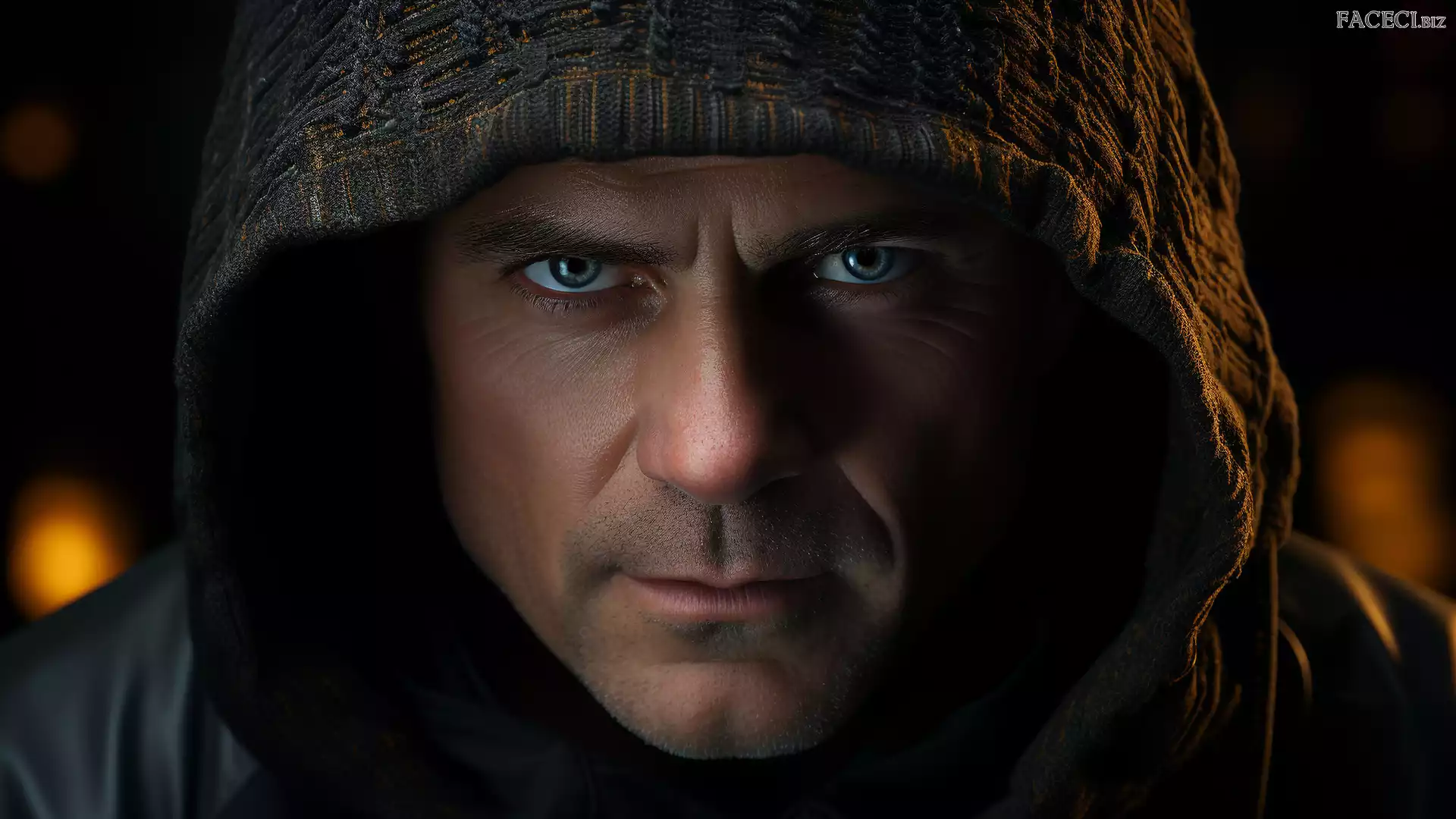 Mężczyzna, Twarz, Kaptur, Spojrzenie